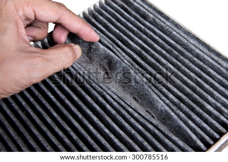 Close up dirty car air conditioner filter