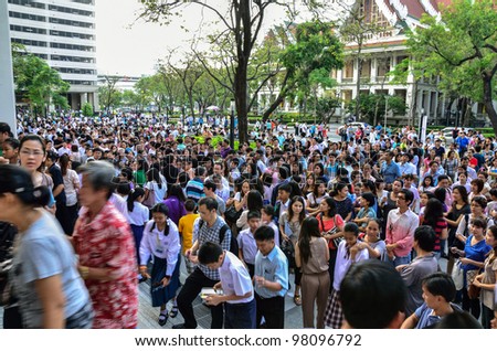 BANGKOK,THAILAND - MARCH 18: Over 4,200 of Grade 6 student waiting  entrance exam to the Satitpatumwan School, the best school in Thailand . March 18, 2012 in Bangkok.
