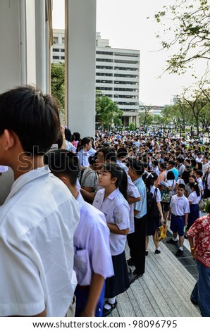 BANGKOK,THAILAND  - MARCH 18: Over 4,200 of Grade 6 student waiting  entrance exam to the Satitpatumwan School, the best school in Thailand . March 18, 2012 in Bangkok.
