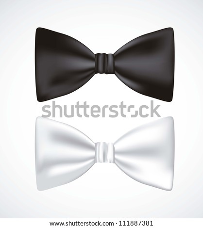 illustration of 3D bow ties, white and black, isolated on white background, vector illustration