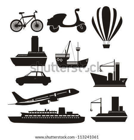 Illustration of transportation icons, land, air and water, vector illustration