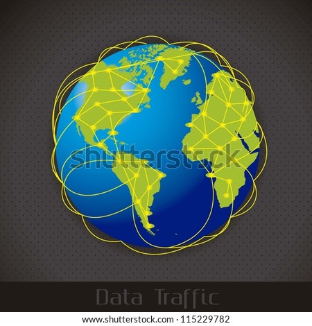 illustration of Internet Data Traffic, lines of communication planet, vector illustration