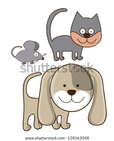 Illustration of Cute Animals. Dog, Cat and mouse illustration. vector illustration