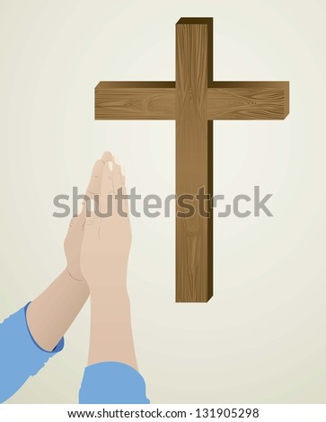Illustration religious person kneeling in prayer to God, vector illustration
