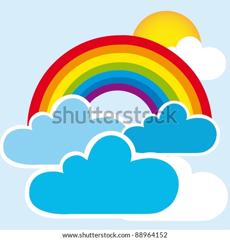 rainbow and clouds with sun, landscape. vector