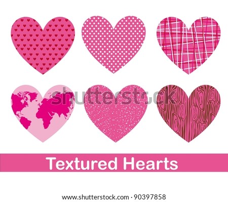 Cute Pink Hearts With Textured Over White Background. Vector - 90397858