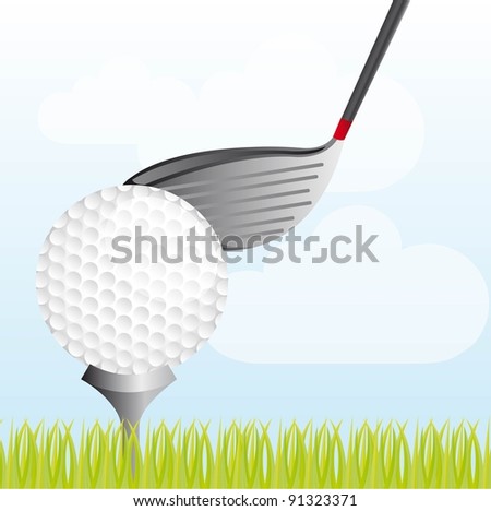 golf ball with golf club over grass vector illustration
