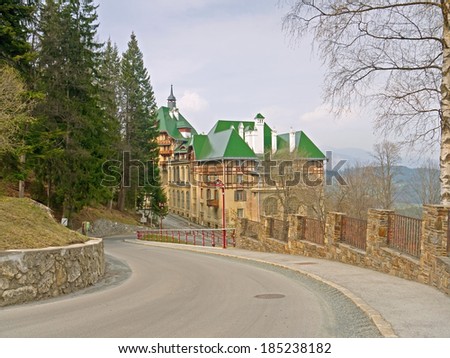SEMMERING, AUSTRIA - 02  April 2014: The grand hotel Suedbahnhotel was opened in 1882 after Semmering was made accessible by train. The hotel business ended in the 1960ies.