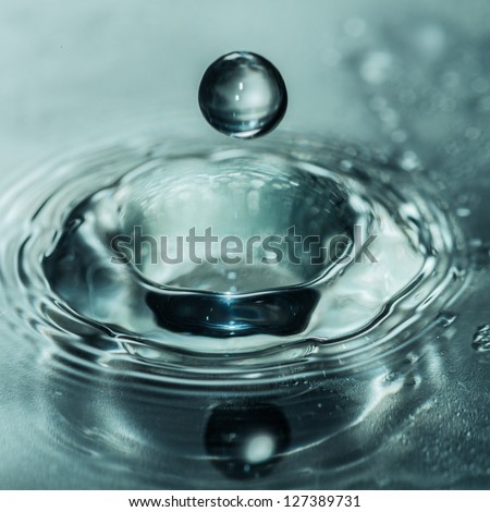 A Macro Shot Of A Water Drop About To Fall Into A Hole Created By Another Water Drop.