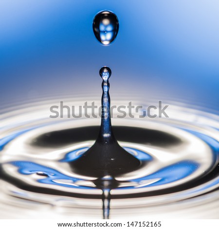 A macro shot of a water spike moments before a collision with a water drop.
