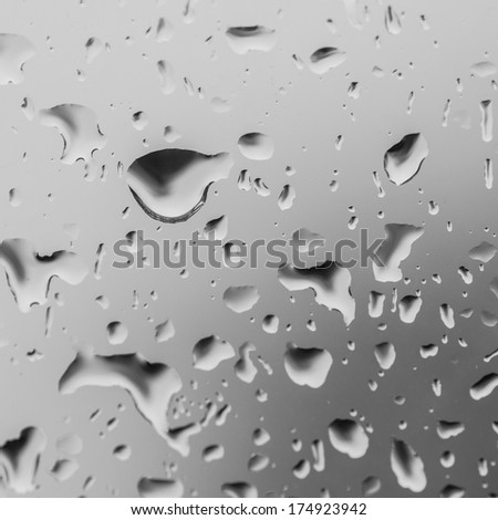 A macro shot of raindrops on a window.