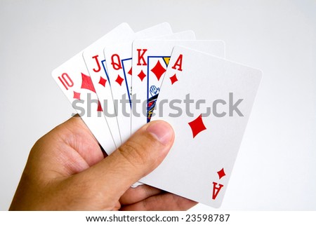 winning poker hand set against a isolated  white background