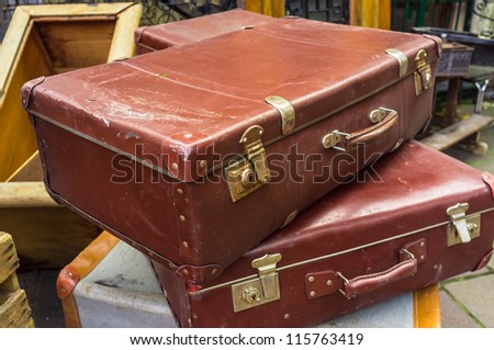 Old vintage leather luggage in brown color