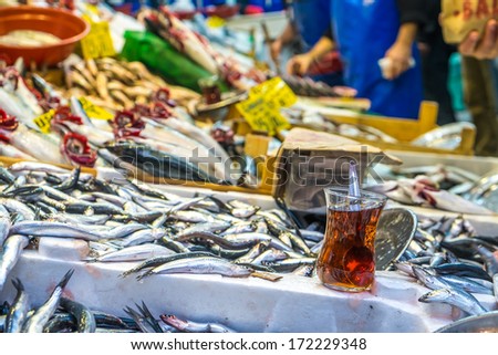 Selling fresh fish at the street markets in Istanbul