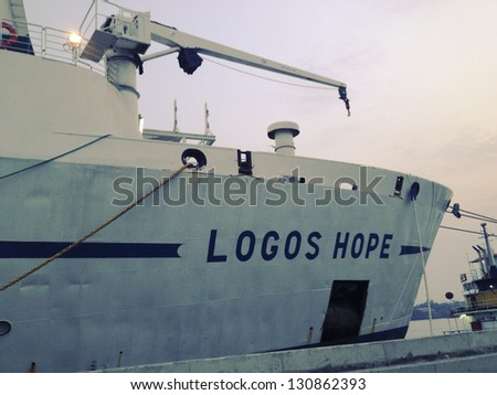 BANGKOK - MARCH 8 : The Logos Hope dropped anchors at Bangkok Thailand in 8 March 2013. The Logos Hope, operated by the German GBA, visits Bangkok makes the 48th country visited by the ship.