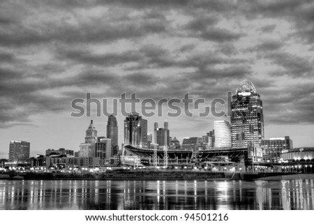CINCINNATI – JANUARY 16: Sunrise over the skyline of Cincinnati, Ohio, January 16, 2012. Cincinnati is the third largest city in Ohio with a population of 296,943.