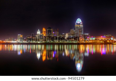 CINCINNATI – JANUARY 16: The skyline of Cincinnati, Ohio at night, January 16, 2012. Cincinnati is the third largest city in Ohio with a population of 296,943.