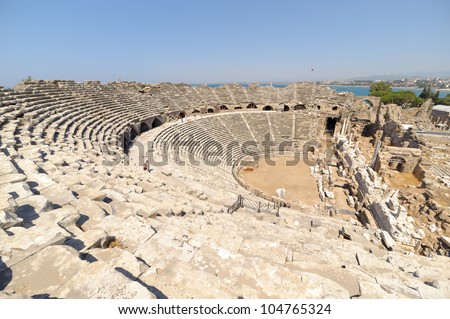 Ruins of old theater in Side, Turkey
