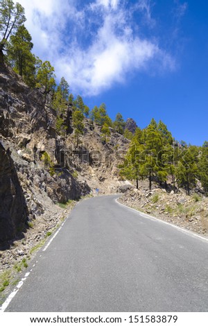 mountain scape panorama with empty road in Gran Canaria, Spain