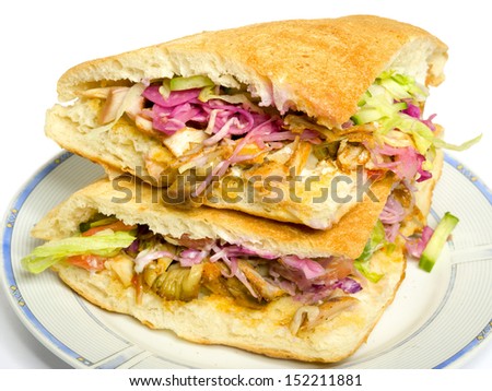 Kebab - grilled meat, bread and vegetables