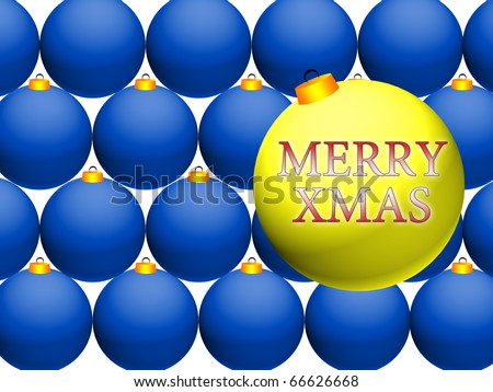 Yellow christmas ball on background made of blue balls