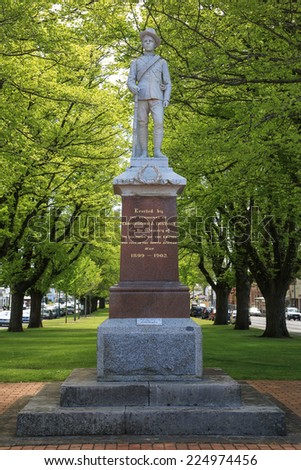Boer War memorial (c1902) in Camperdown, Victoria, Australia; one of the first Boer War memorials in Victoria, and was carved in the image of the first local soldier to die in that war.