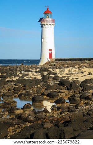Port Fairy lighthouse (c1859) on Griffiths Island in Victoria, Australia.
