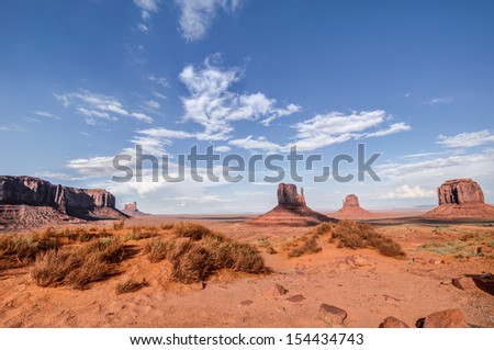 Red Desert. The famous cliffs Mittens in Monument Valley. Navajo Reservation in the U.S