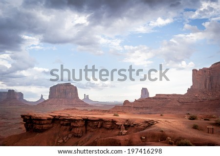 rock without horse in Monument Valley. The famous western sandstone formation in Monument Valley during sunset before thunder.