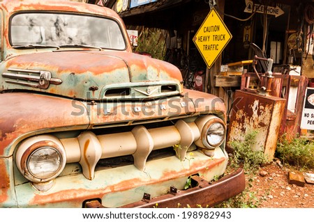 Jerome Arizona Ghost Town mine and old Ford V8 car truck on AUGUST 26, 2013 in Jerome, USA