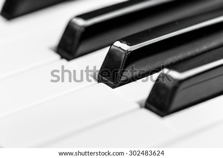 piano keys. close-up frontal view of keyboard blak and white