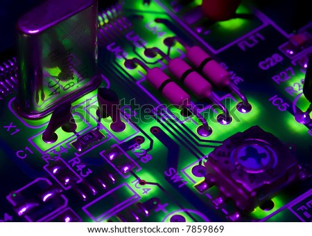 High-tech digital electronics, strong colours and backlit