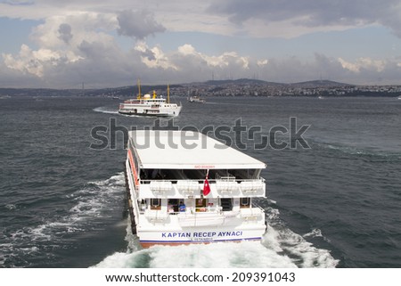 ISTANBUL - JULY 4: Marine ship plying between the European and Asian parts of Istanbul on July 4, 2014 in Istanbul.