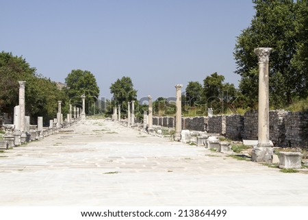 The ruins of the ancient city of Ephesus, located on the territory of modern Turkey