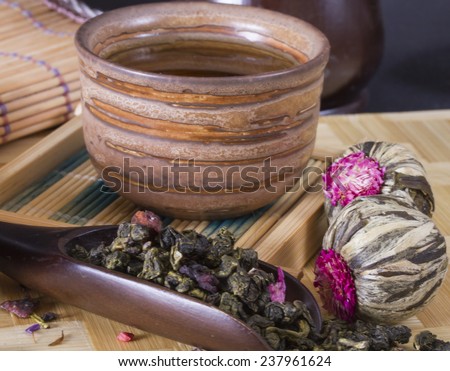 Japanese cup of tea and a few varieties of tea