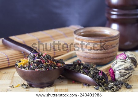 Japanese cup of tea and a few varieties of tea