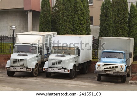 SAMARA, RUSSIA - NOVEMBER 1: Three trucks in the parking lot on November 1, 2014 in Samara.