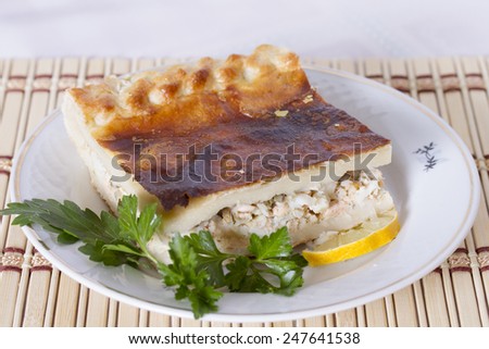 Fish pie of four fish species: coho salmon, halibut, Arctic cisco, saffron cod