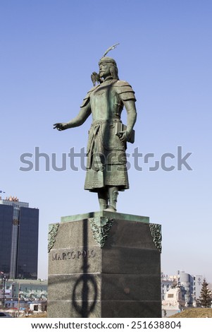 ULAANBAATAR, MONGOLIA - FEBRUARY 3: Monument Marco Polo in Ulan Bator, Mongolia on February 3, 2015 in Ulaanbaatar.