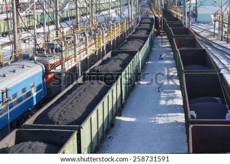 ULAN-UDE, RUSSIA - FEBRUARY 4: Rail cars loaded with coal on Fevruary 4, 2015 in Ulan-Ude.