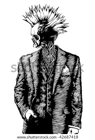 stock vector punk skull in the men's suit vector illustration grunge 