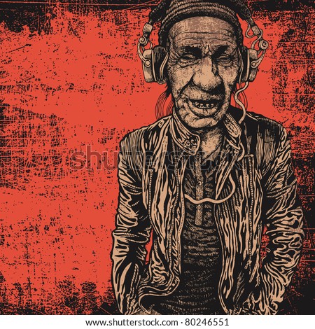 Headphones Vector Free on Headphones Listening To Music And Grunge Scratched Background  Vector