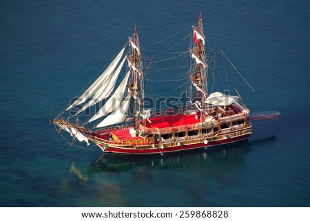 ALANYA, TURKEY - June 09, 2014: Red ship for tourist travel