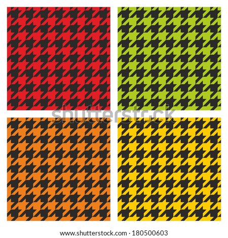 Tartan black, green, yellow and orange background collection. Dogtooth seamless pattern set for website design, desktop wallpaper or houndstooth tweed clothing