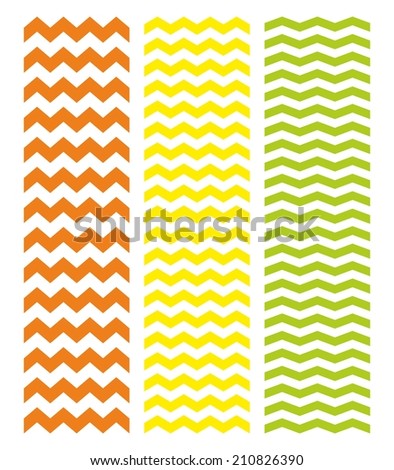 Tile chevron pattern set with green, yellow and red zig zag on white background
