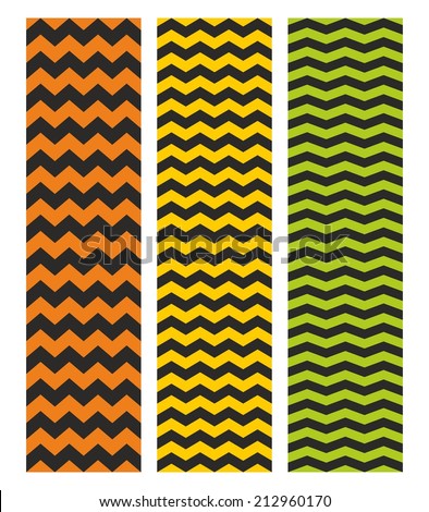 Tile chevron pattern set with green, yellow and red zig zag on black background