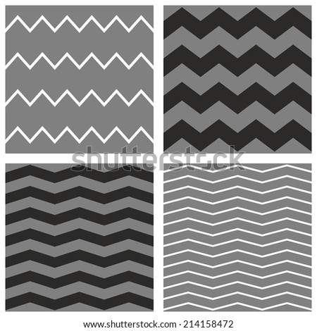 Tile chevron pattern set with white, black and grey zig zag background