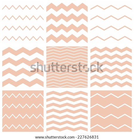 Tile pastel pattern set with white and pink zig zag background