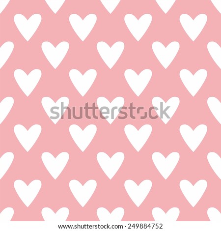 Tile cute pattern with white hearts on pastel pink background