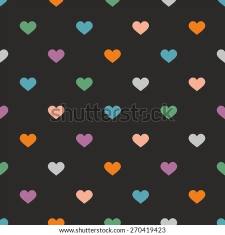 Tile pattern with hearts on black background for seamless decoration wallpaper